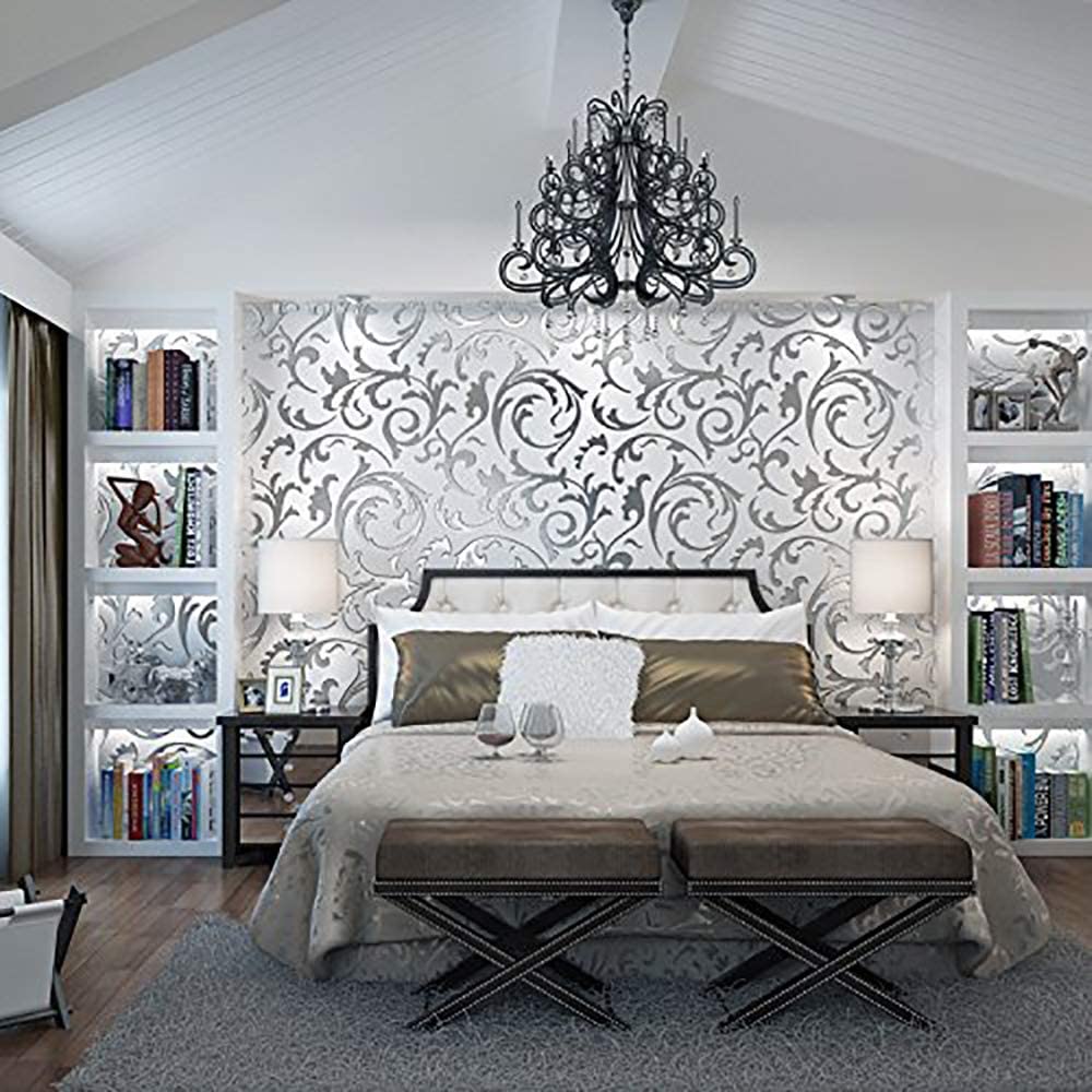 Homdox Tapete, moderne Vlies Tapete mit Ziegel Muster, Heimdekor für  Wohnzimmer, Schlafzimmer und TV Hintergrund silber